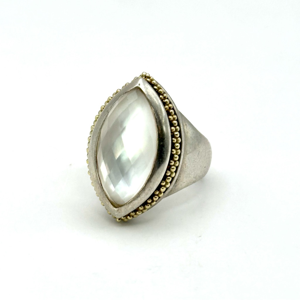 Lagos Caviar Faceted Mother Of Pearl Doublet Venus Marquise Ring 379$
